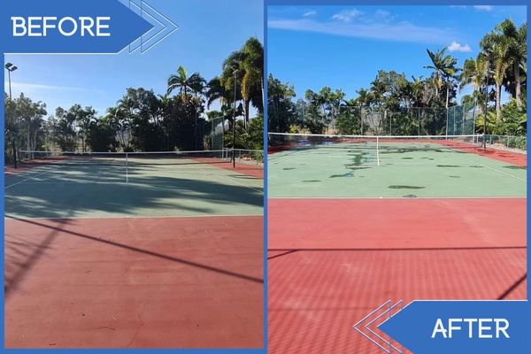 Tennis Court Pressure Washing Before Vs After