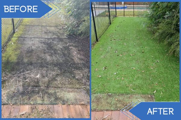 Tennis Court Synthetic Grass Pressure Cleaning Before Vs After