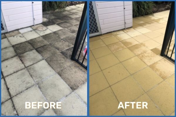Pressure cleaning pavers Canberra before vs after
